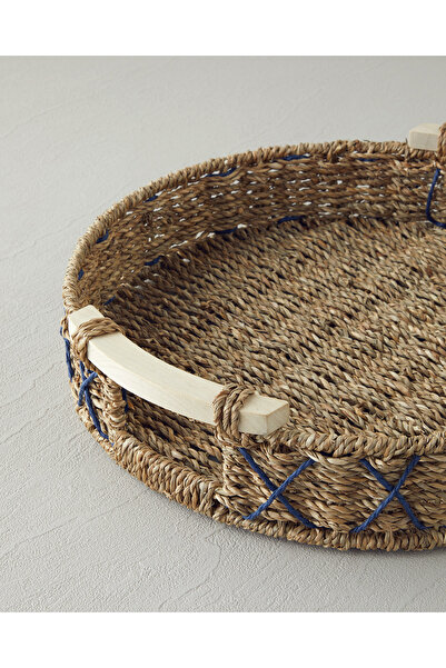 English Home Savanna Hasır Tepsi 32 cm Mavi-Bej