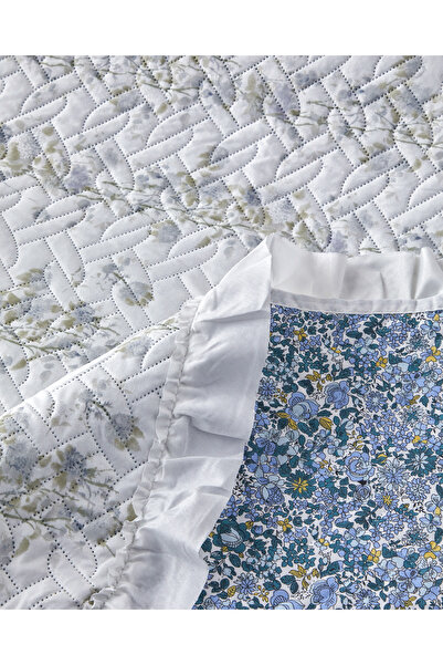 English Home Blossom Stripe Çok Amaçlı King Size Yatak Örtüsü Takımı 240x220 cm Mavi