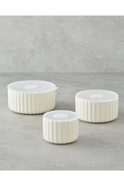 English Home Elvira New Bone China 3'lü Saklama Kabı 300 ml-600 ml-800 ml Krem