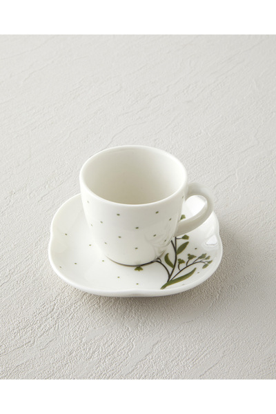 English Home Sage Garden Bone Porcelain 4 Piece Coffee Cup Set for 2 People 90 ml Green