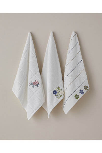 English Home Floral Line Cotton Embroidered Face Towel 50X80 cm White