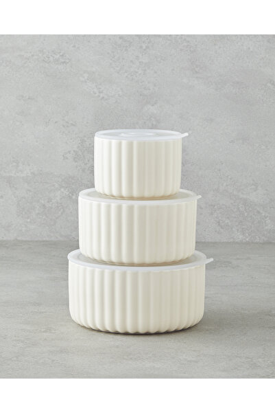 English Home Elvira New Bone China 3'lü Saklama Kabı 300 ml-600 ml-800 ml Krem