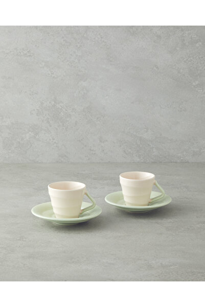 English Home Valora Ceramic 4 Piece Coffee Cup Set for 2 Persons 90 ml Light Green