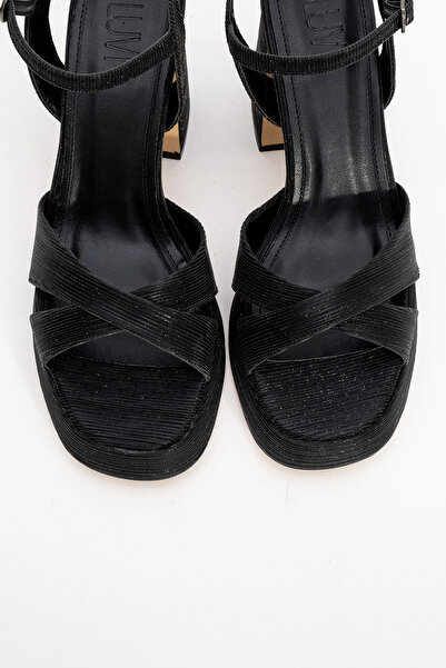 LuviShoes LELLO Black Striped Women's Platform Heeled Shoes