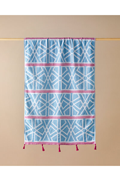 English Home Peshtamal din bumbac în zig-zag cu ciucuri 90x150 cm Albastru-Fucsia