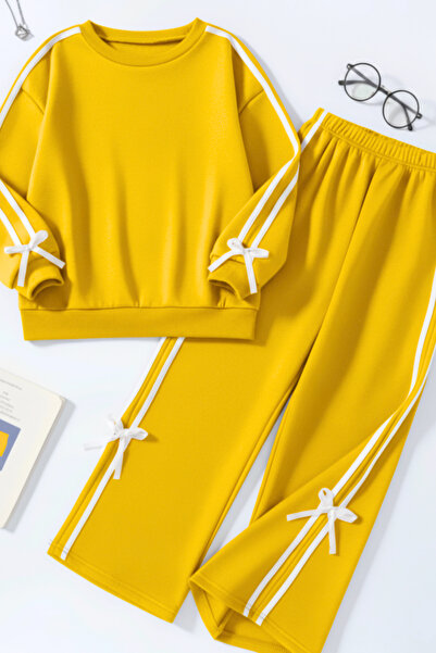 My Kids Wear Kız Çocuk Çift Şerit Kurdele Eşofman Takımı 4-16 Yaş 12202