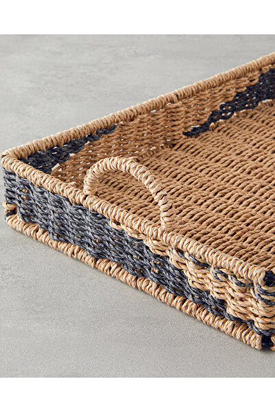 English Home Denver Kağıt İp Dekoratif Tepsi 35x25x5cm Natural-Siyah