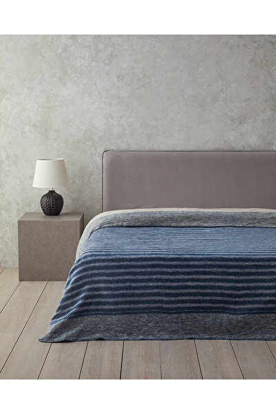 English Home Dotty Lines Cotton Single Blanket Blue