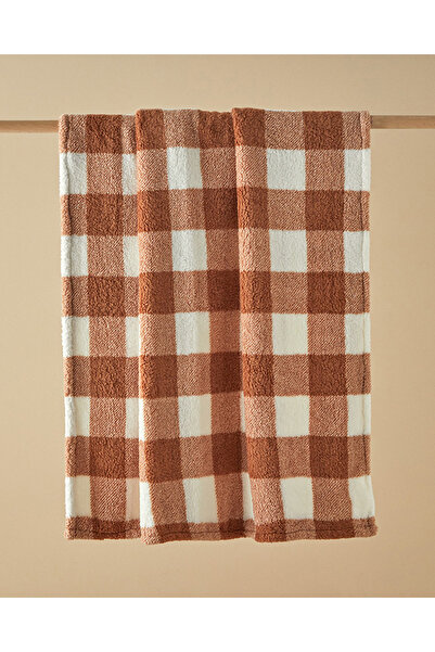 English Home Comfort Plaid Printed Sherpa Blanket Brown