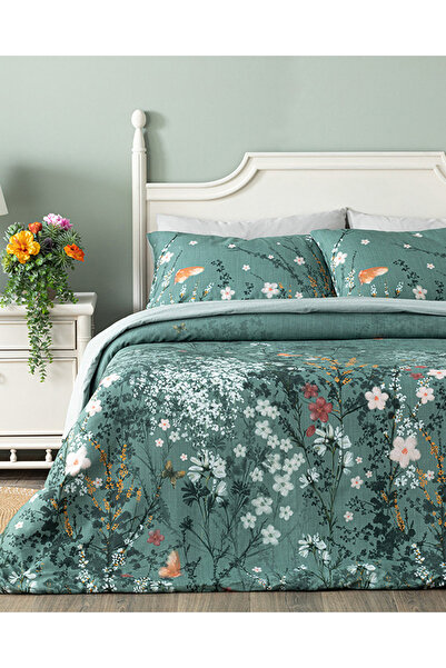 English Home Σετ Παπλωματοθήκης Διπλού Κρεβατιού Sweet Spring με Ψηφιακή Εκτύπωση Διπλής Όψης Πράσινο