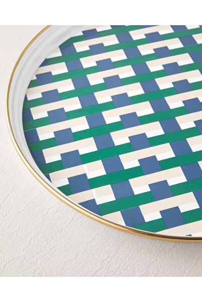 English Home Retro Plaid Emaye Tepsi Lacivert – Yeşil