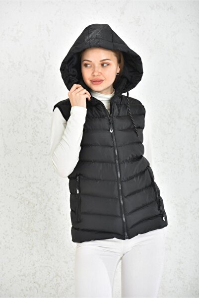 WAPP Унісекс чорний надувний жилет з капюшоном і гелевим наповненням