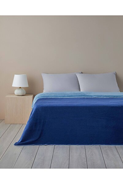 English Home Plain Pamuklu Çift Kişilik Battaniye 200x220 cm Indigo-Mavi