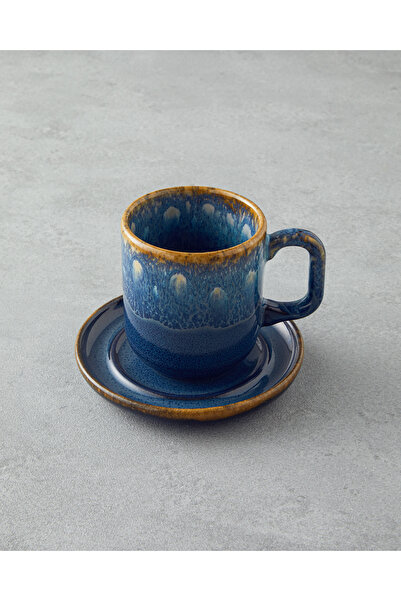 English Home Alicent Ceramic 4 Pieces Double Coffee Cup Set for 2 People 150 ml Blue