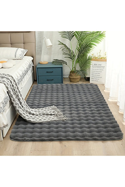 BESELY Koyu Gri Bubble Yumuşak Kaymaz Özel Taban Puffy Peluş Yıkanabilir Mutf...