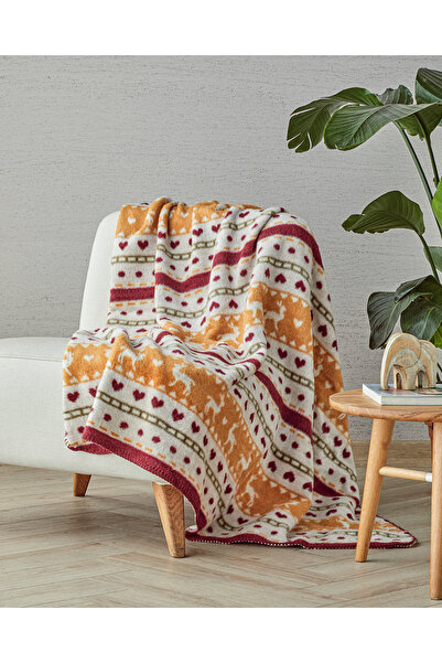 English Home Love deers Akrilik Pamuklu Tv Battaniye 130x170 cm Kırmızı