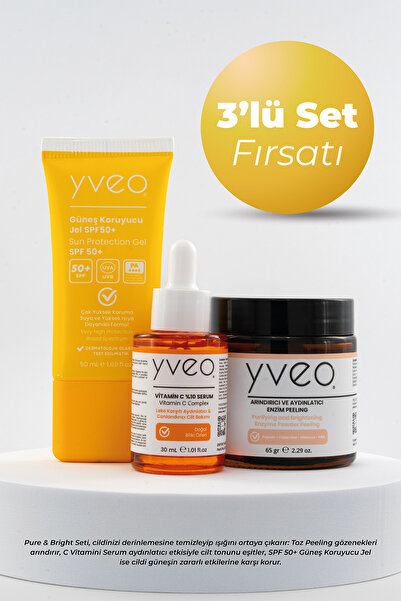 YVEO Pure & Bright 3 lü Set - Peeling, Güneş Jeli, C Vitamini