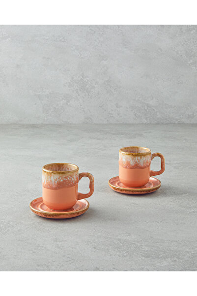 English Home Alicent Seramik 4 Parça 2 Kişilik Double Kahve Fincan Takımı 150 ml Açık Turuncu