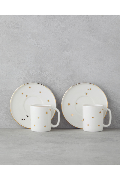 English Home Talisman Star Bone Porselen 4 Parça 2 Kişilik Kahve Fincan Takımı 90 ml Gold
