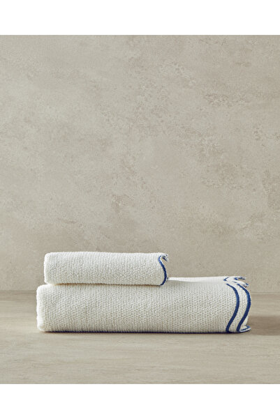 English Home Ретро хвилі Бавовняна вишита рушник для обличчя Екрю - Синій