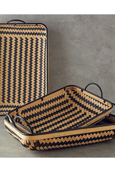 English Home Bamboo Bambu Dekoratif Tepsi Natural-Siyah