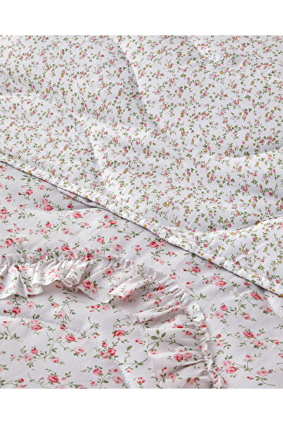 English Home Floral Euphoria Fırfırlı Çift Kişilik Yatak Örtüsü Takımı 200x220 cm Pembe