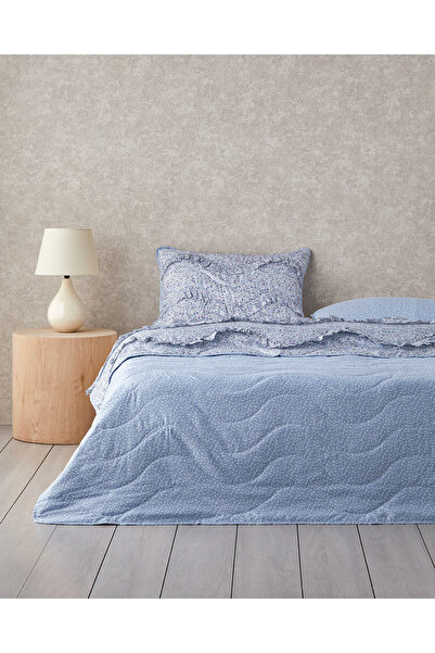English Home Floral Euphoria Fırfırlı Çift Kişilik Yatak Örtüsü Takımı 200x220 cm Mavi