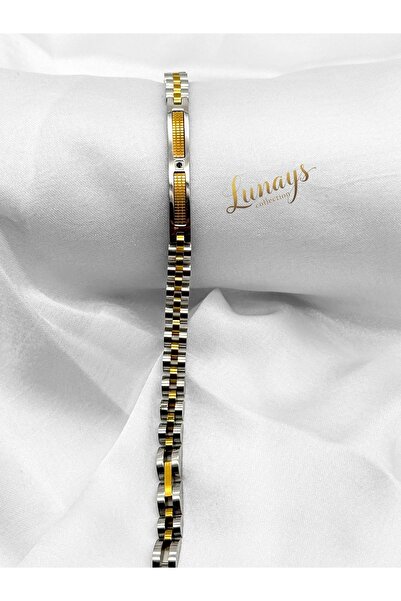 Lunays Paslanmaz Çelik Model Örgü Erkek Gümüş Gold Renk Bileklik