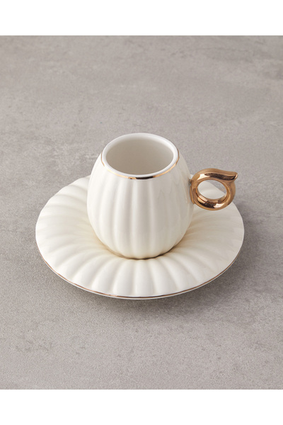 English Home Polka New Bone China 12 Parça 6 Kişilik Kahve Fincan Takımı Beyaz