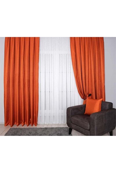 GOCCIA Hasır Dokulu Lüks Fon Perde Pilesiz Tek Kanat Kiremit