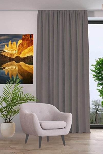 GOCCIA HOME Kadife Dokulu Fon Perde Pilesiz Tek Kanat Vizon