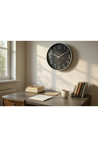 Revello GÜMÜŞ SİYAH MODERN DUVAR SAATİ 30X30 CM ŞIK TASARIM  DİJİTAL RAKAM