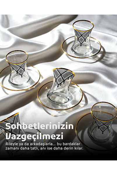 Zaytoon Cay Seti, 6’lı Çay Bardağı Seti Filistin Kefiyesi Nakışlı