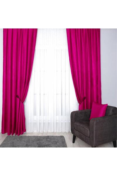 GOCCIA HOME Hasır Dokulu Lüks Fon Perde Pilesiz Tek Kanat Fuşya