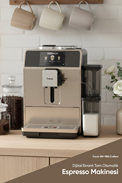 Fressi Dijital Ekranlı Tam Otomatik Espresso Kahve Makinesi 24 Sıcak ve Soğuk İçecek EM-1592 Coffero