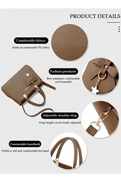 DOMEET Women's Fashion Handbag Faux Leather Crossbody Bag For Women Large Capacity Bow Trim Tote Bags Top