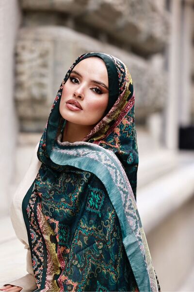 Shawl Passion شال قطني بنمط ريترو باللون الأخضر