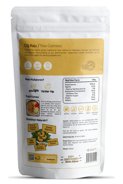 Kuru Yeşil Çiğ Kaju 250 gr – İri Tane Tuzsuz Katkısız Doğal Vegan Kuruyemiş