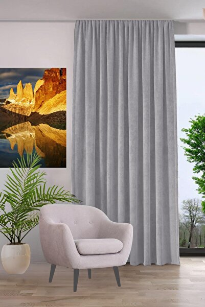 GOCCIA HOME Kadife Dokulu Fon Perde Pilesiz Tek Kanat Acık Gri