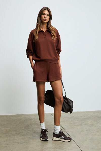 GRIMELANGE Haprus Women's Soft and Flexible Fabric Double Pocket Brown Shorts