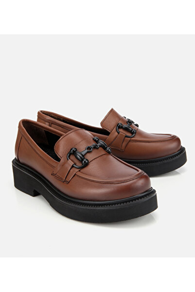 Hotiç Kadın Deri Kahverengi Kalın Tabanlı Klasik Loafer