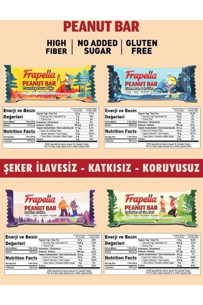 Frapella Meyveli Fıstık Bar Deneme Paketi Şeker ilavesiz Vegan 40 Gr. x 12 Adet