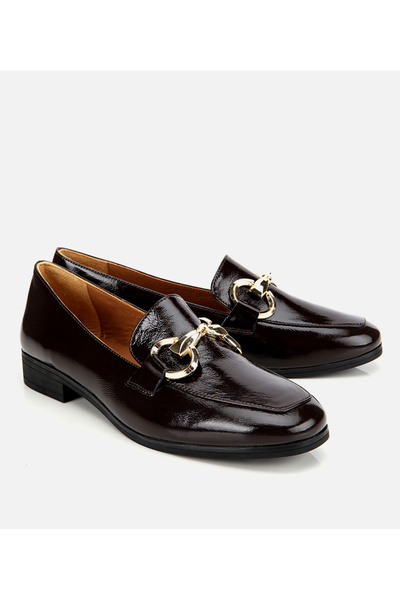 Hotiç Kadın Rugan Deri Kahverengi Tokalı Klasik Loafer