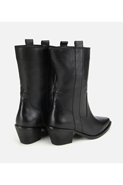 Hotiç Kadın Deri Siyah Western Topuklu Bot