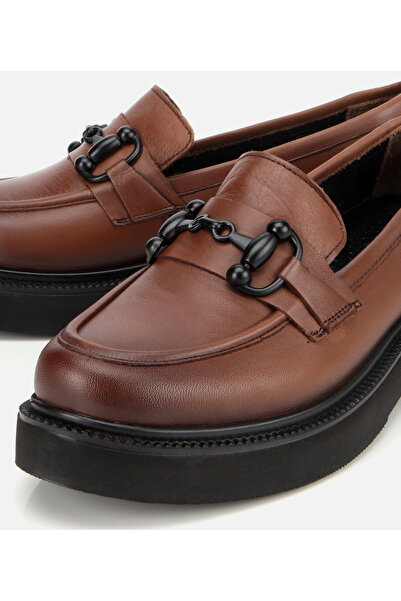 Hotiç Kadın Deri Kahverengi Kalın Tabanlı Klasik Loafer