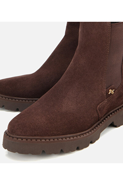 Hotiç Kadın Süet Deri Kahverengi Lastik Detaylı Düz Bot