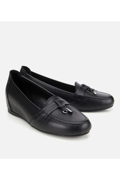 Hotiç Kadın Deri Siyah Dolgu Topuklu Rahat Günlük Loafer