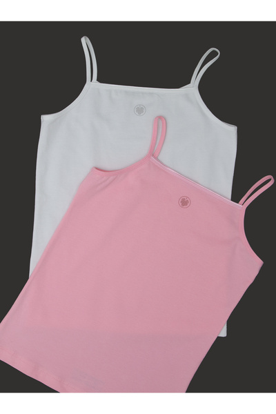 Blackspade Girl's Pink White 2 Pack Thin Strap Lace Undershirt