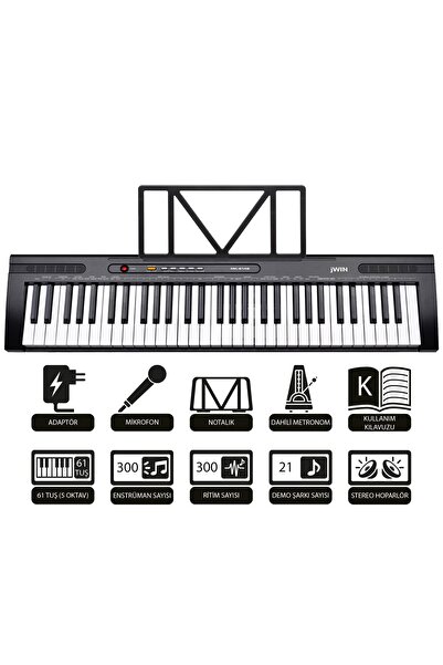 JWIN MK-6146 61 Tuşlu Elektronik Org (Etiket. Mikrofon ve Adaptör Hediye) - Siyah