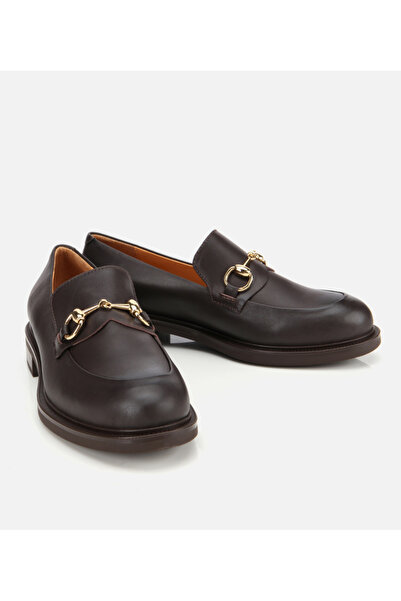 Hotiç Kadın Deri Kahverengi Tokalı Klasik Loafer